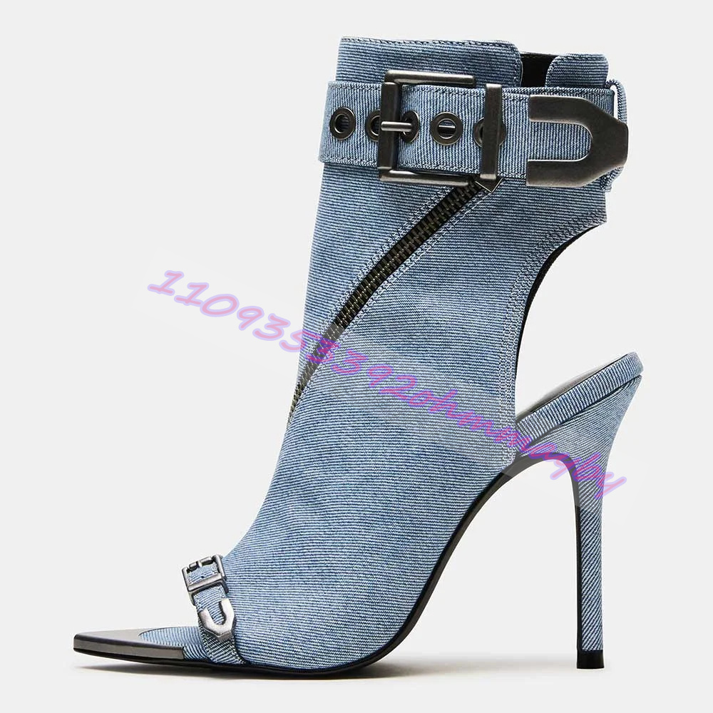 Women'S Fashion Leather Boots - أحذية نسائية صيفية من الدنيم الأزرق