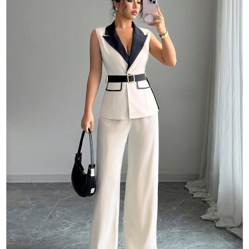 Wide Leg Palazzo Pants - بدلة نسائية مع سترة وبنطلون واسع