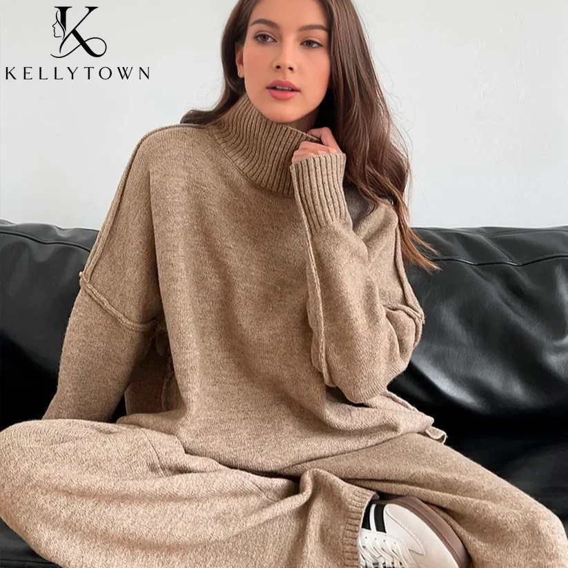 Wide Leg Palazzo Pants - طقم بنطلون محبوك لخريف وشتاء 2026،