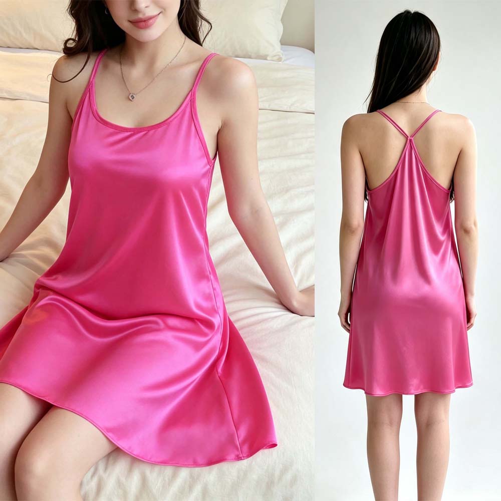 Spaghetti Strap Dress - فستان نسائي مثير باللون الوردي للمنزل،