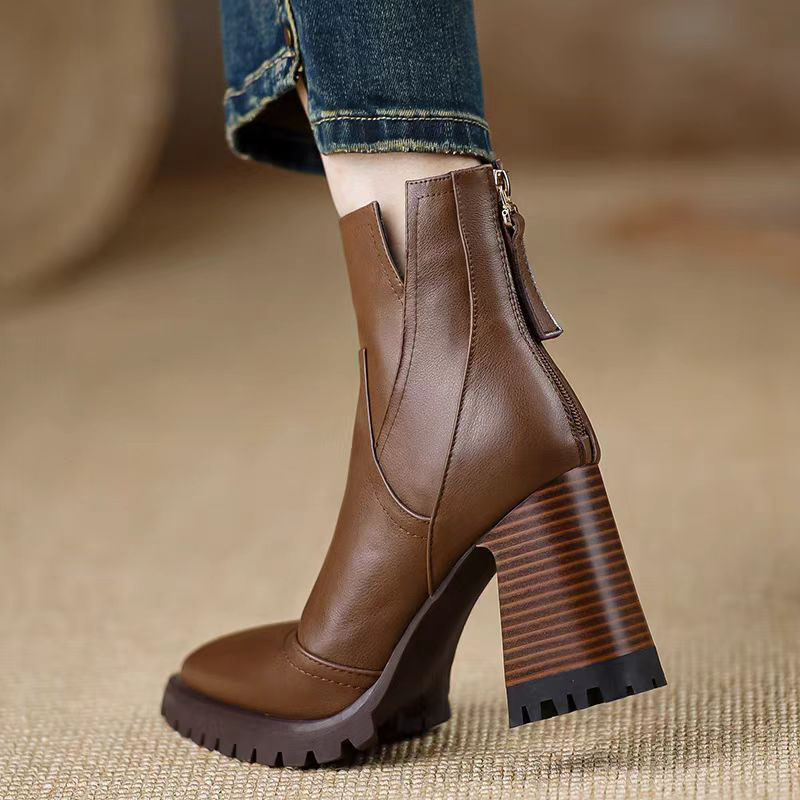 Oulylan سميكة عالية الكعب النس - مراجعة Women'S Fashion Leather Boots وسعره
