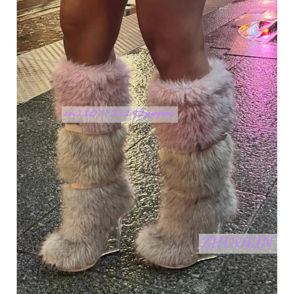 الشتاء التدرج فروي شفافة إسفين - مراجعة Women'S Fashion Leather Boots وسعره