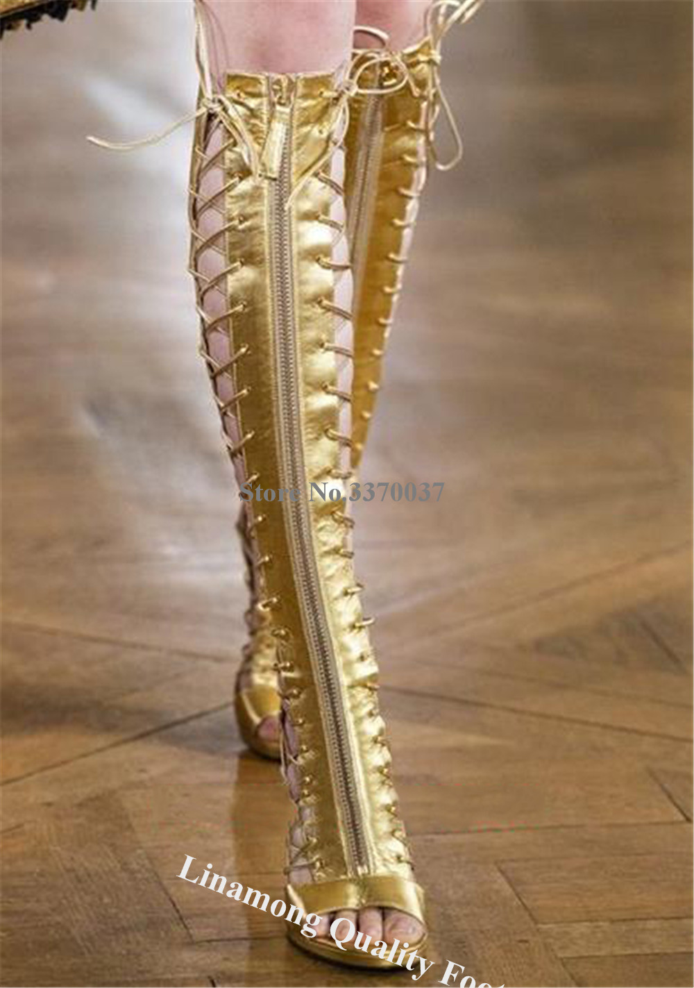Linamong الذهب والجلود رقيقة ك - مراجعة Women'S Fashion Leather Boots وسعره