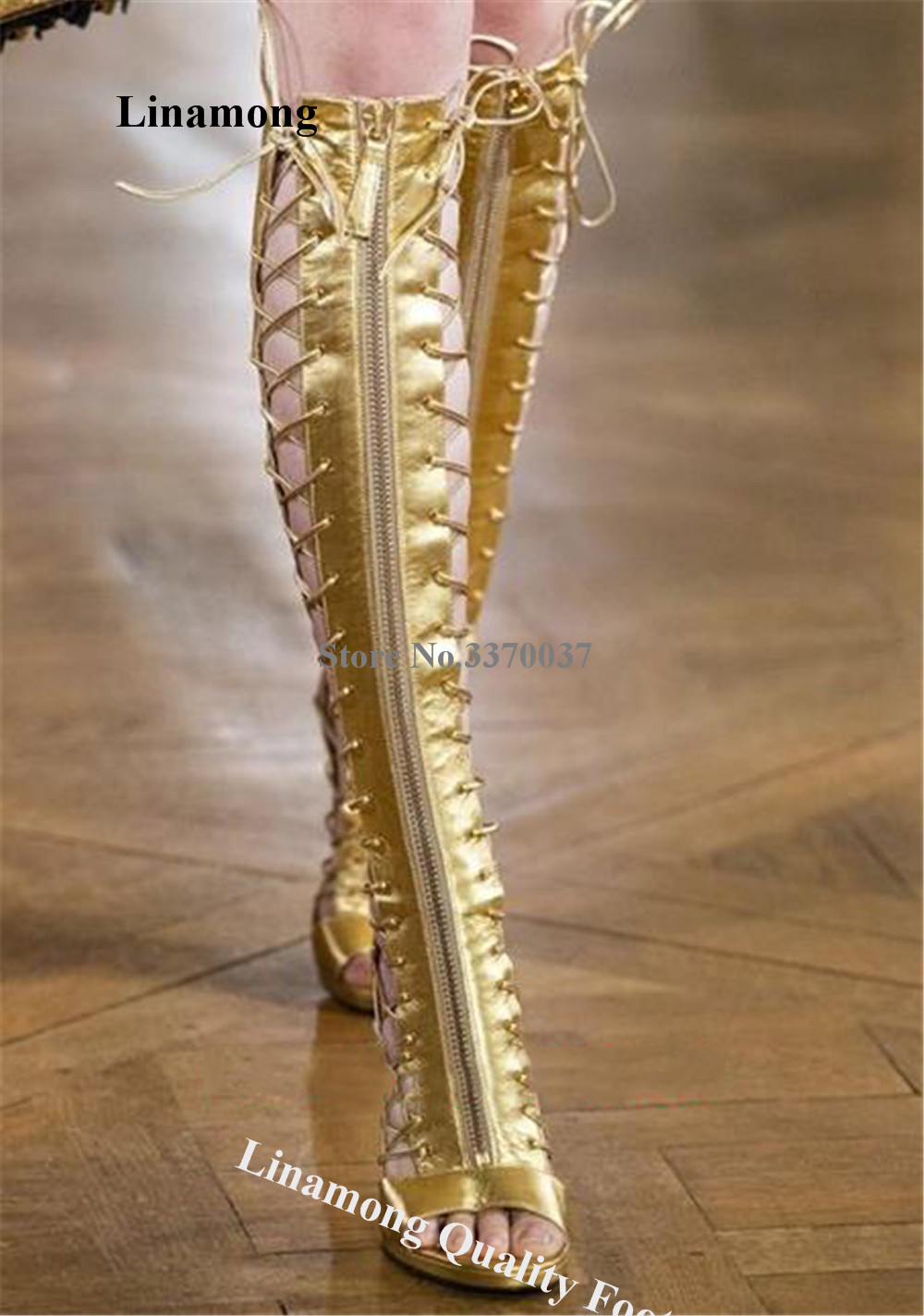 Linamong الذهب والجلود رقيقة ك - مراجعة Women'S Fashion Leather Boots وسعره