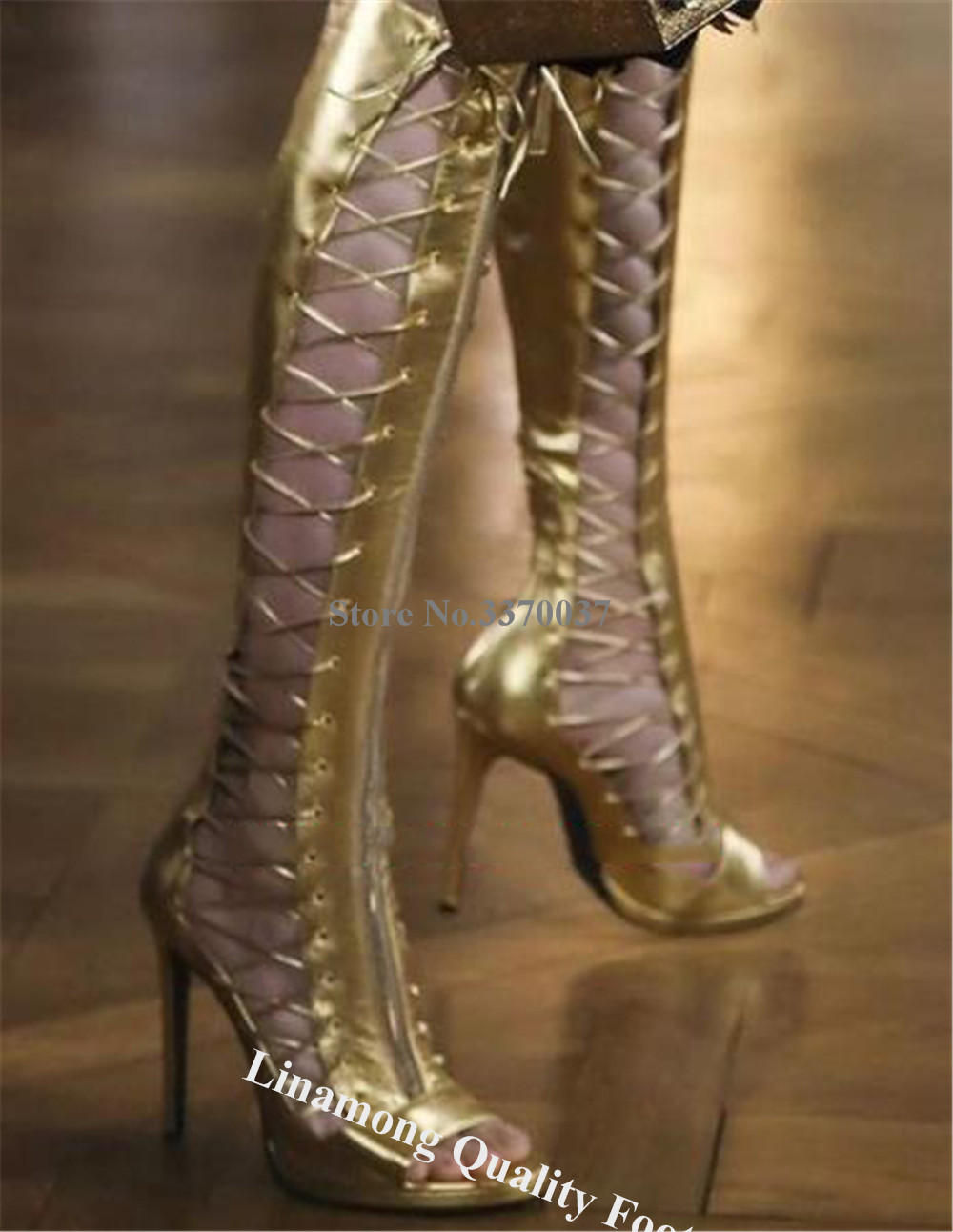 Linamong الذهب والجلود رقيقة ك - مراجعة Women'S Fashion Leather Boots وسعره