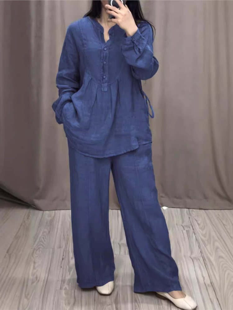طقم نسائي من قطعتين للمكتب بلو - مراجعة Wide Leg Palazzo Pants وسعره
