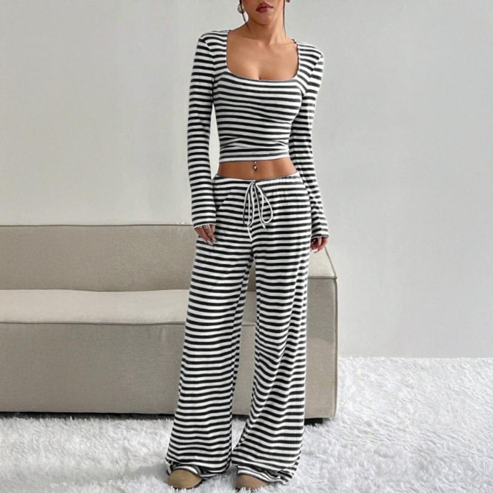 طقم نسائي مكون من قطعتين مخطط  - مراجعة Wide Leg Palazzo Pants وسعره