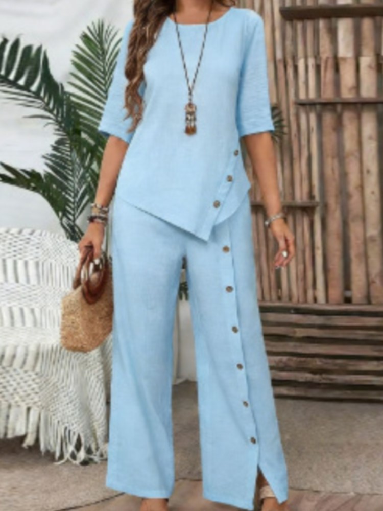 طقم نسائي صيفي عصري من قطعتين: - مراجعة Wide Leg Palazzo Pants وسعره